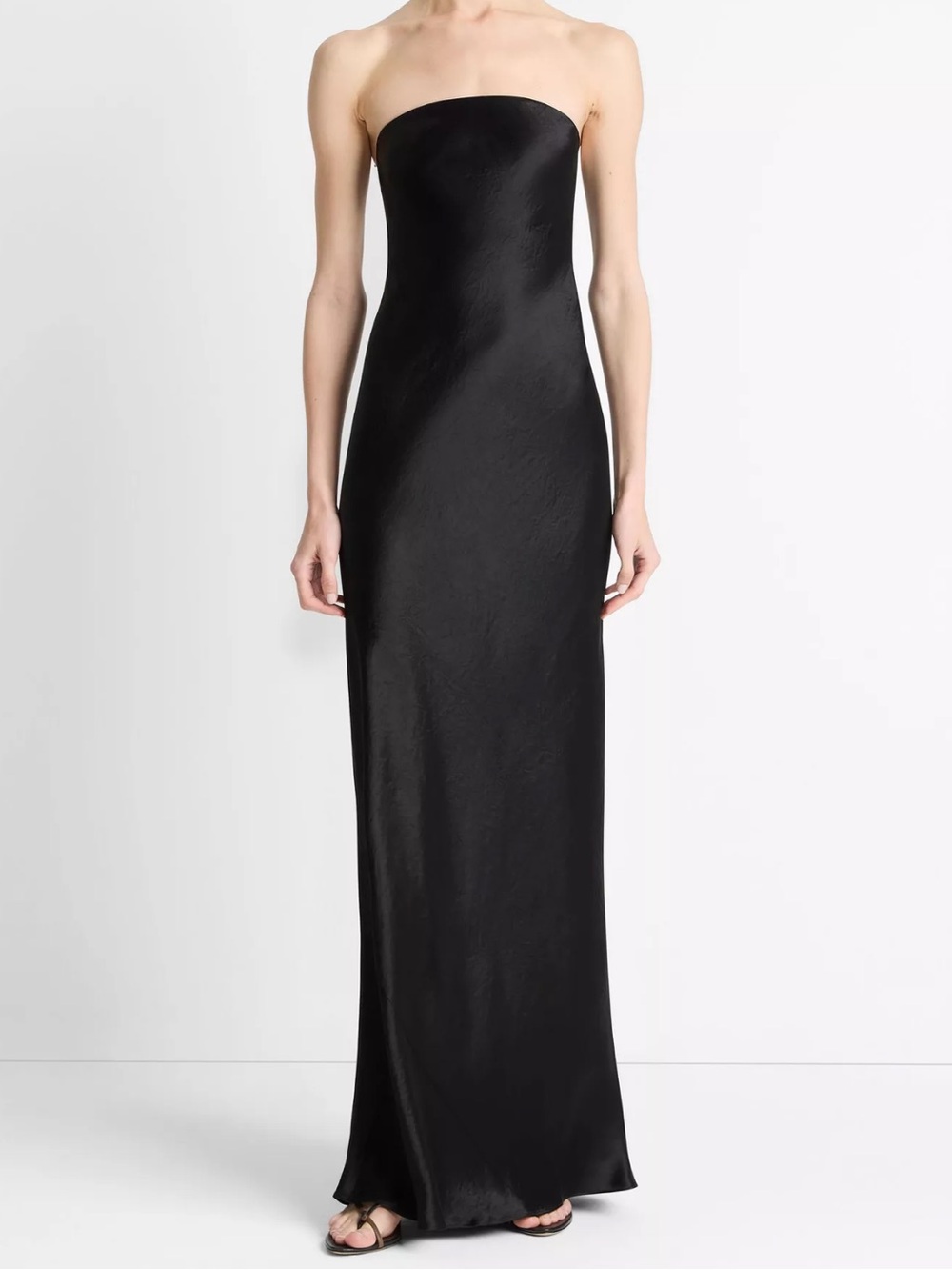 VINCE Satin Strapless Maxi Dress in Black Size 10